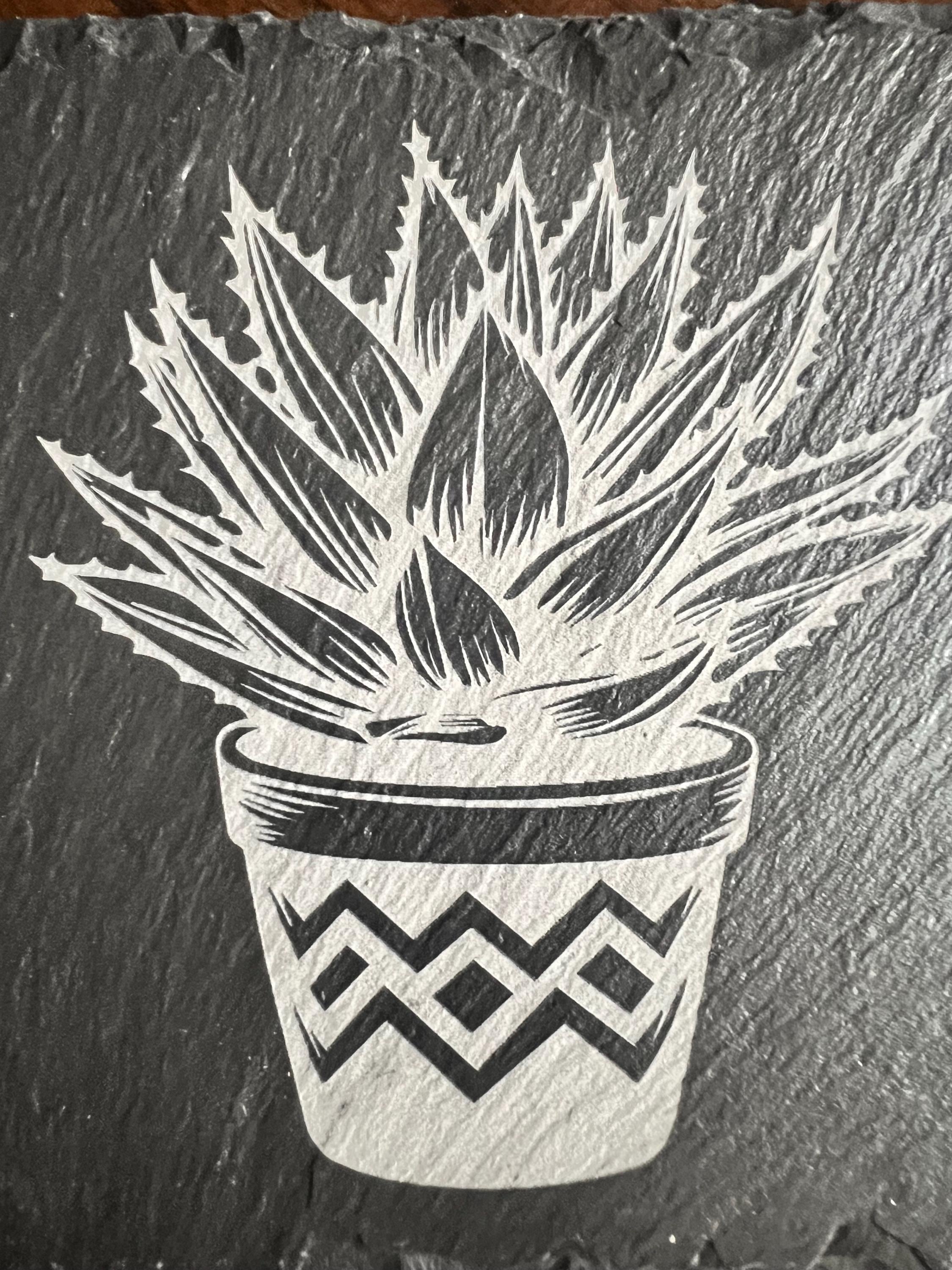 Flower Engraved Slate Coaster Sets