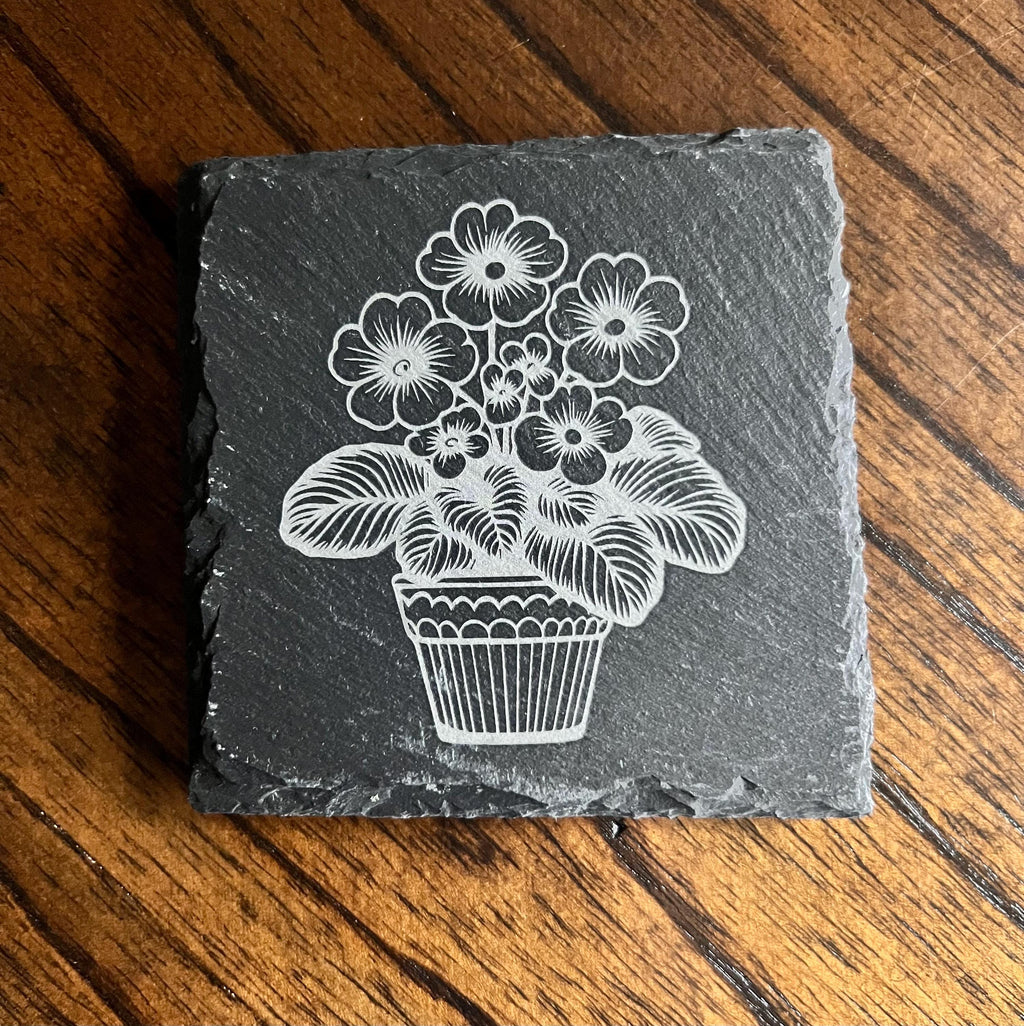 Flower Engraved Slate Coaster Sets