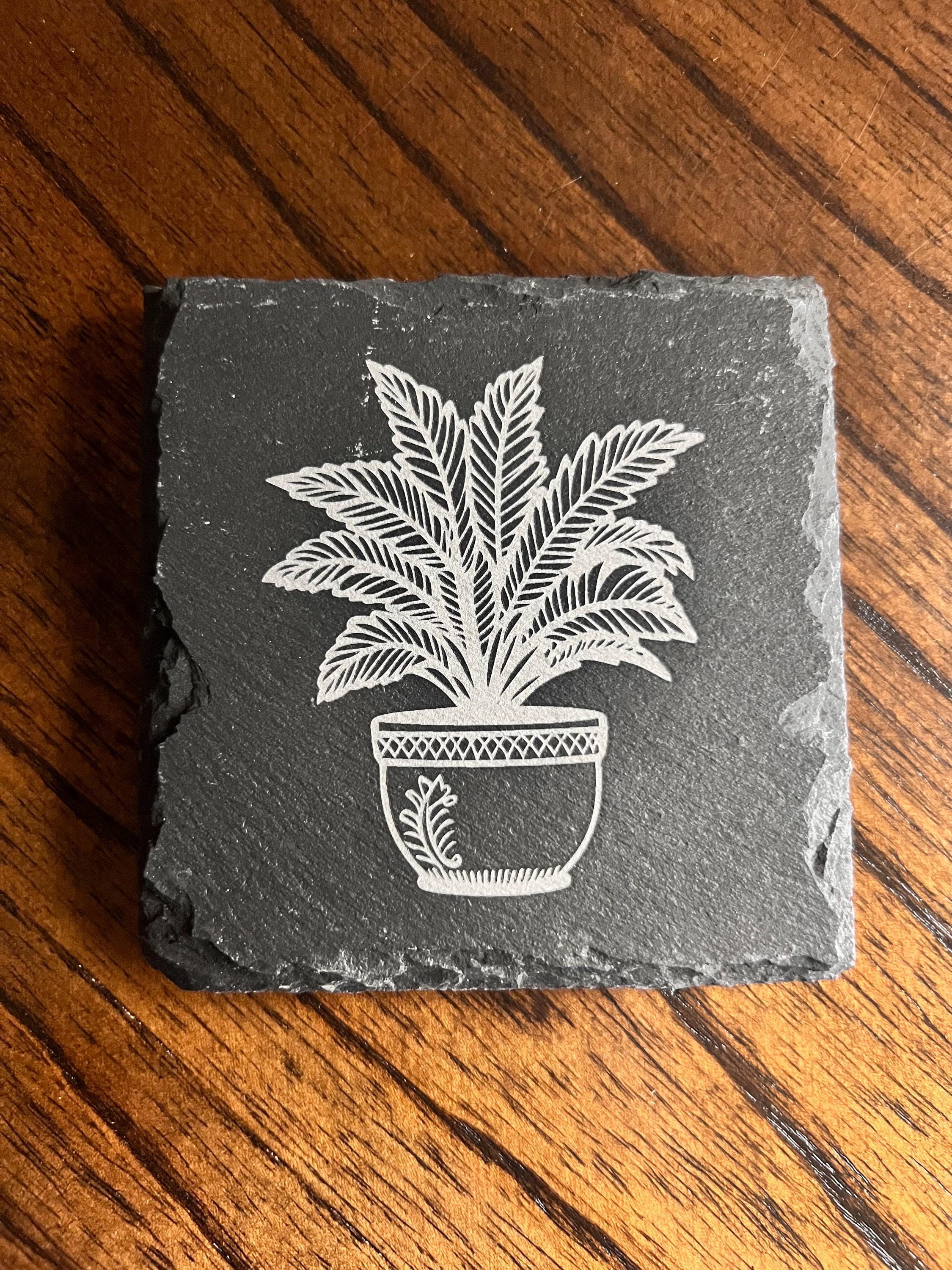 Flower Engraved Slate Coaster Sets